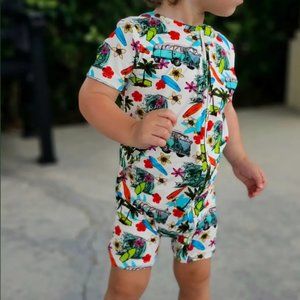 Beach Surf Kids Bamboo Shortie Romper | Vacation Tropical Outfit for Babies Chil